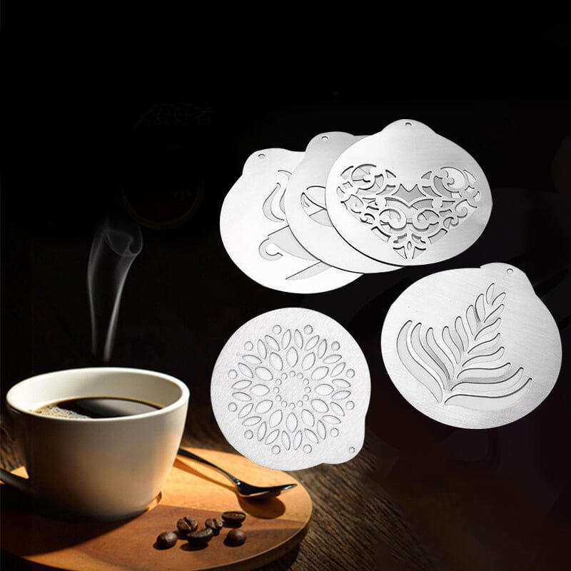 Ảnh sản phẩm Khuôn rắc bột trang trí cappucino Coffee stencils Inox bộ 5 cái chính hãng