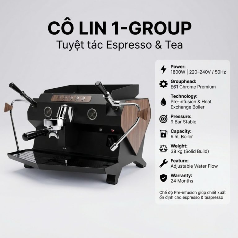 Máy pha cà phê Cô Lin 1-Group mới 100% nguyên thùng phân phối bởi FACO Industry bảo hành 25 tháng