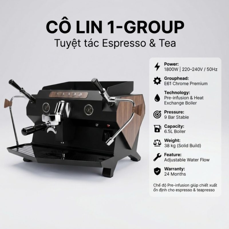 Máy pha cà phê Cô Lin 1-Group mới 100% nguyên thùng phân phối bởi FACO Industry bảo hành 25 tháng